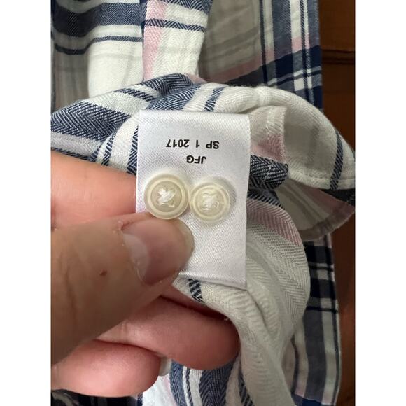 NWT Untuckit Womens De Toren Flannel Plaid Button Up Shirt White Pink Blue SZ 18 - Picture 11 of 13